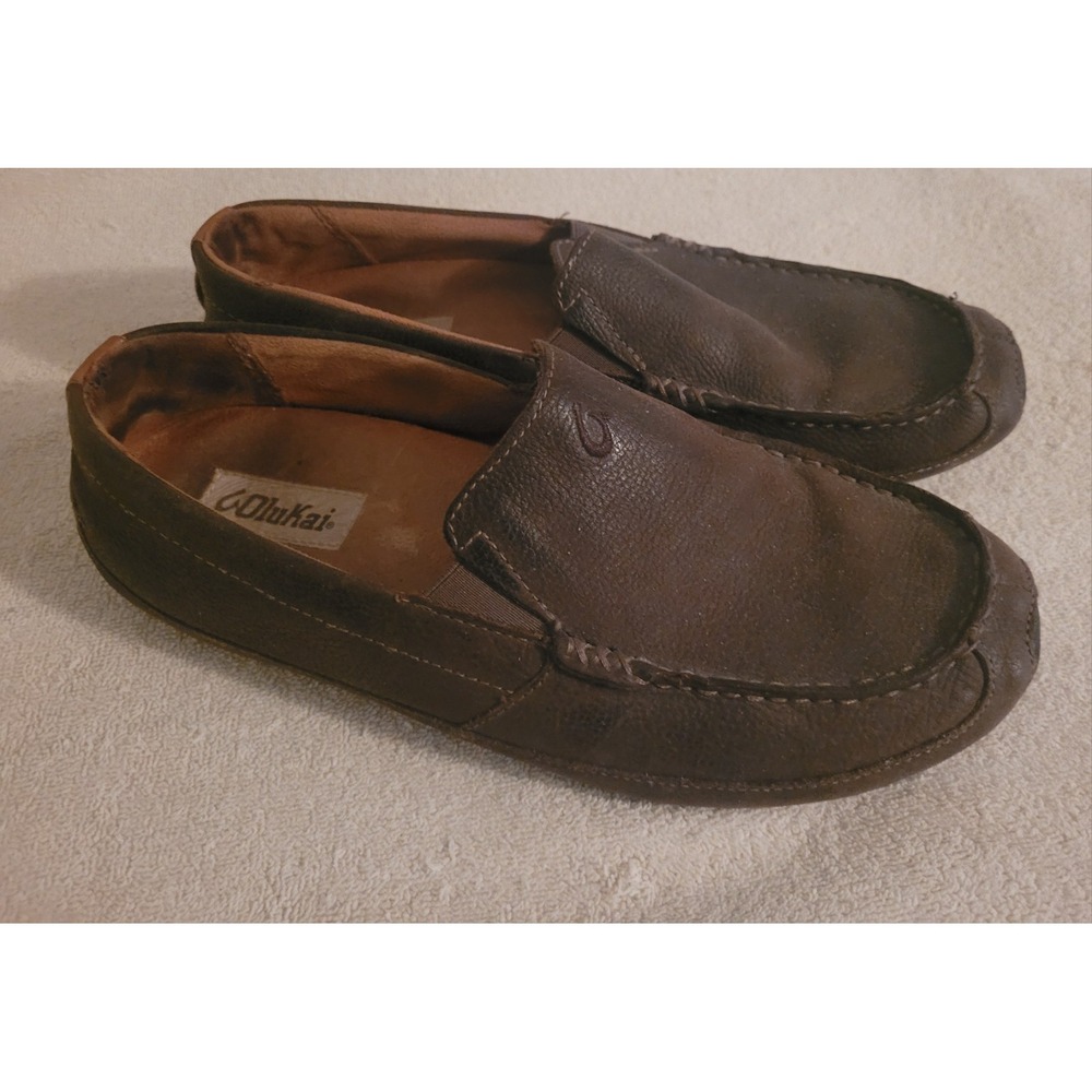 OluKai Moloa Leather Slip On Loafers Men M9 Brown